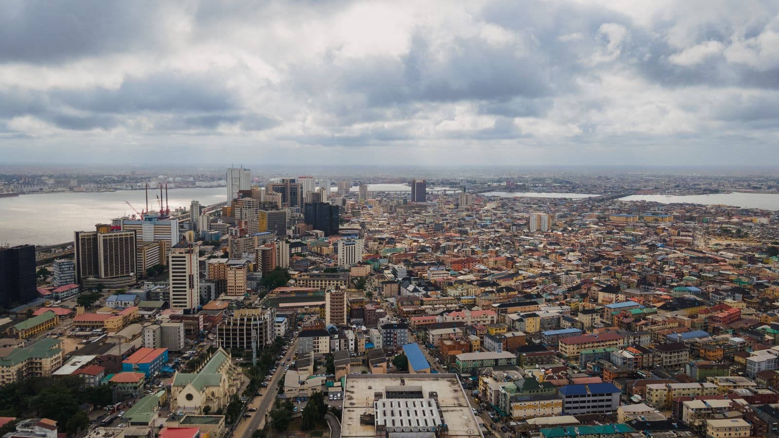 Obalende, Lagos, from the air. Movement through Nigeria's cities and highways is where risk concentrates, and where the security picture has always arrived too late to use.